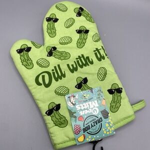 "Dill With It" Oven Mitt Funny Breakfast Cute Kitchen Glove Pickle Lover Novelty